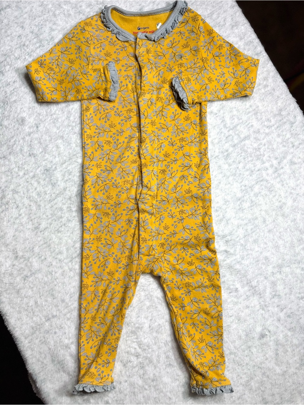 Magnetic Me Mustard Floral Ruffle Footless Sleeper 9-12M Baby Girl Cotton